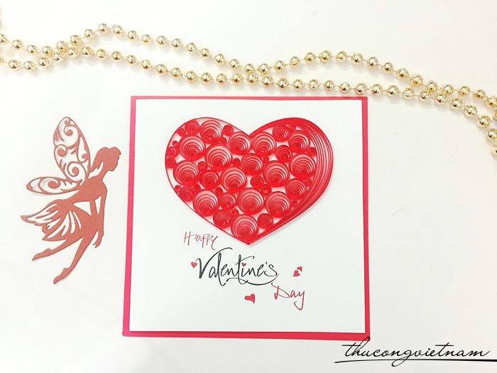 Thiệp quilling Happy valentine's day trái tim đỏ